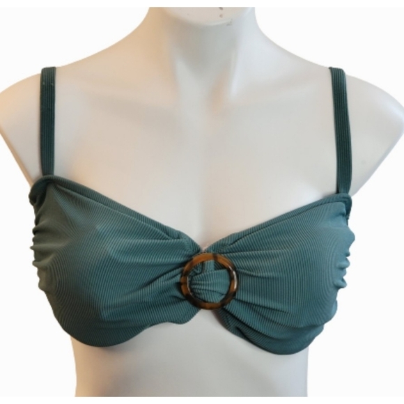 Shade & Shore Mini ribbed bandeau bikini top Green Size 36 DD - Picture 2 of 11